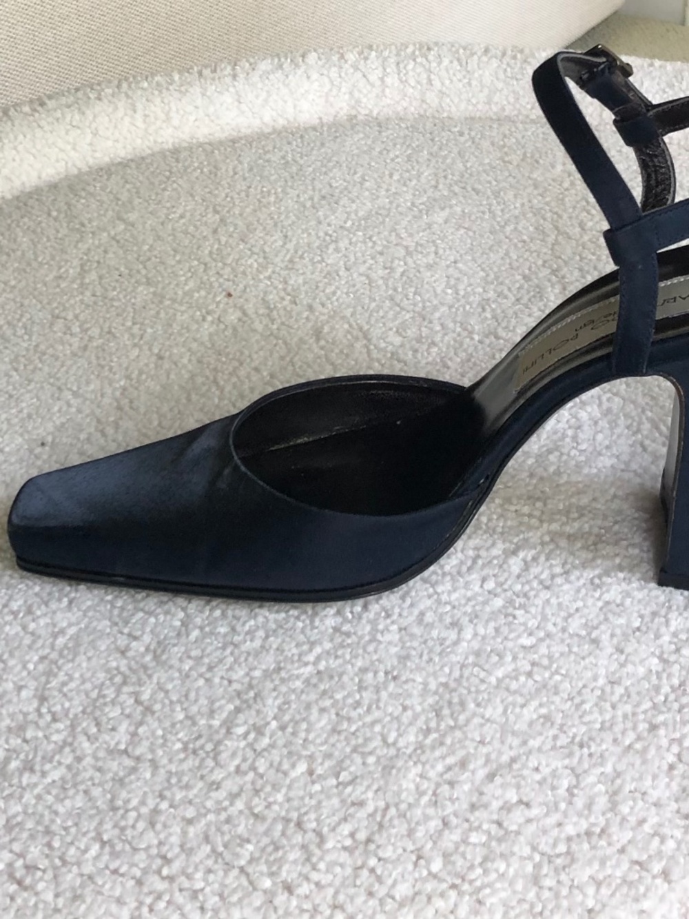 Armando Pollini Design Silk Slingback Heel Navy Blue Size EU 36 Like New - Picture 3 of 9